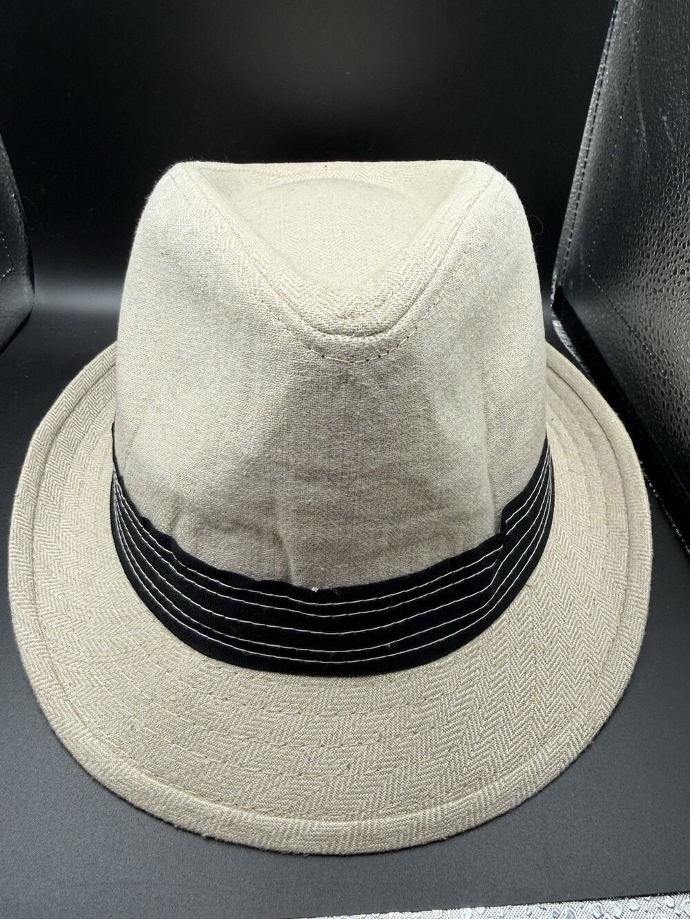 All American Stetson Beige Herringbone Linen Cotton Fedora Size Large X-Large
